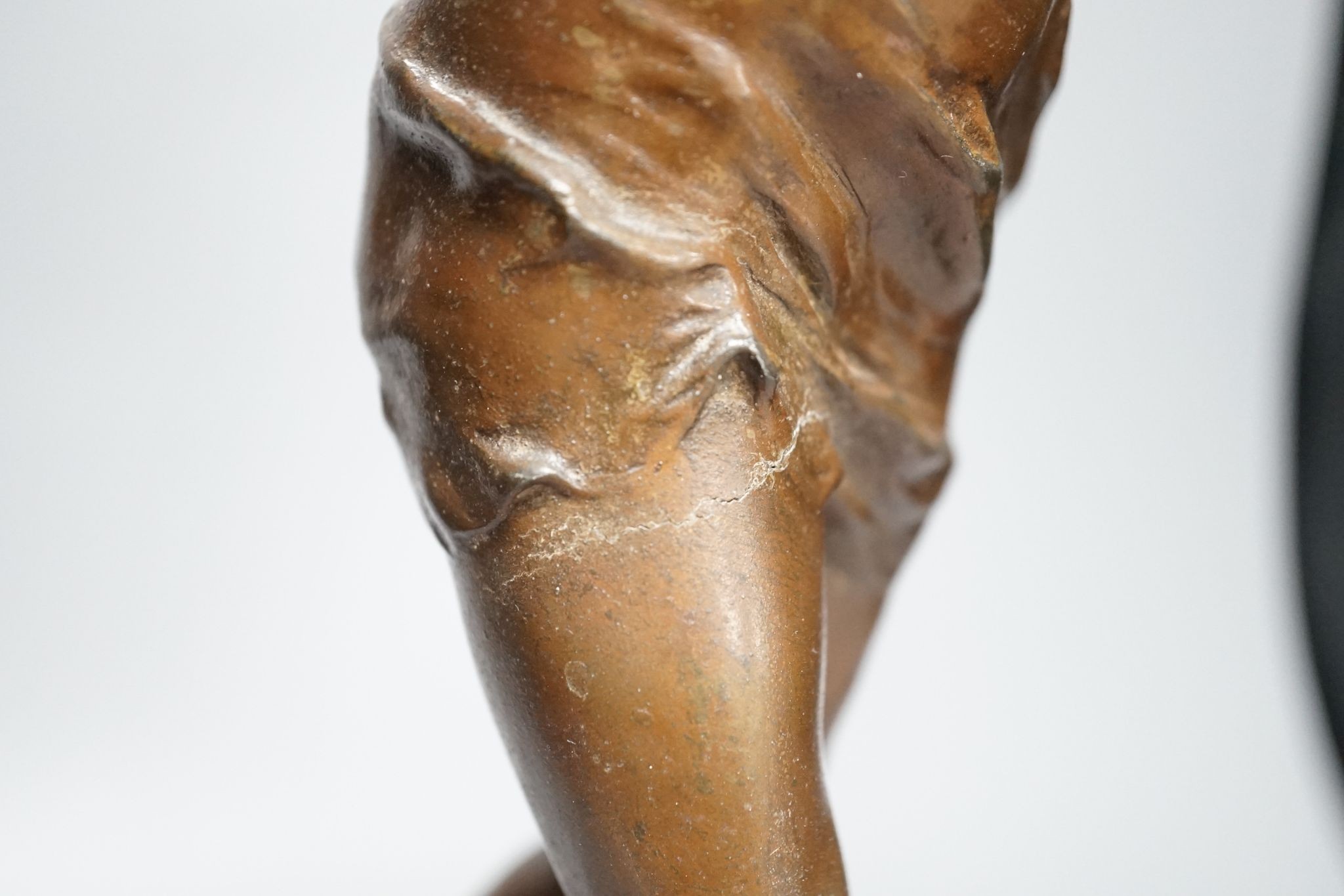 After Ferrand, a spelter figure of a gentleman upon a dolphin, plaque to base reading ‘Zephyr Marin Par Ferrand’, 50cm